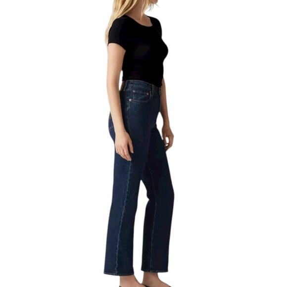 Levi's Ribcage Straight Ankle Premium Denim Dark Wash Jeans - Picture 12 of 16